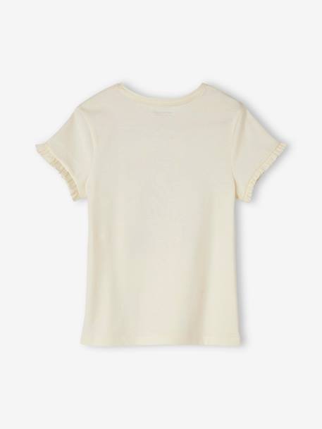 Tee-shirt 'Egérie' fille manches courtes volantées écru+ivoire+rose pâle+rose poudré+vert d'eau - vertbaudet enfant 