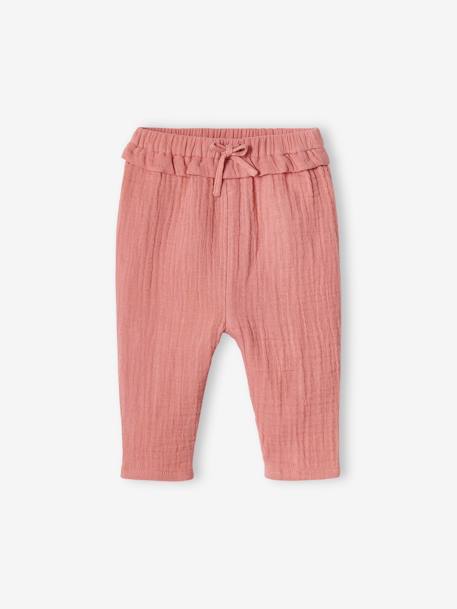 Cotton Gauze Trousers for Babies ecru+grey blue+old rose+pale pink - vertbaudet enfant 