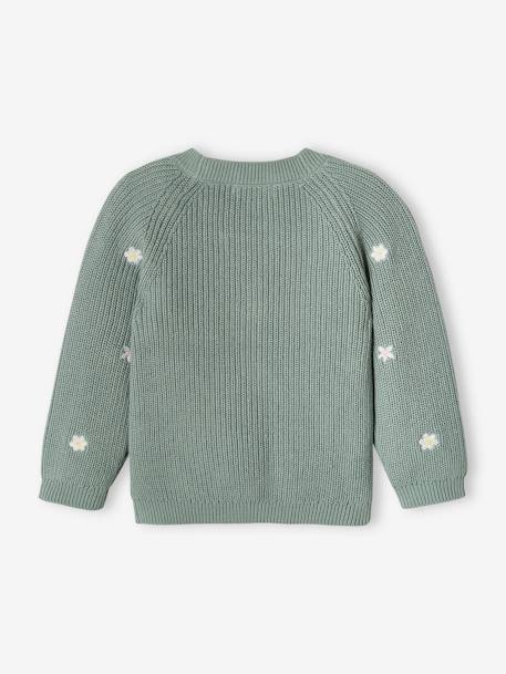 Gilet bébé brodé en côtes anglaises écru+marine+vert d'eau - vertbaudet enfant 