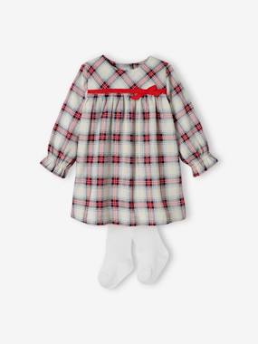 Baby-Dresses & Skirts-Chequered Dress & Matching Tights for Babies