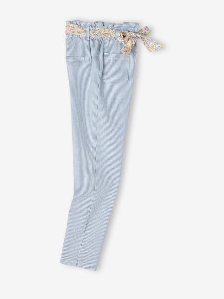Pantalon paperbag rayé fille et sa ceinture imprimée fleurs rayé bleu - vertbaudet enfant 