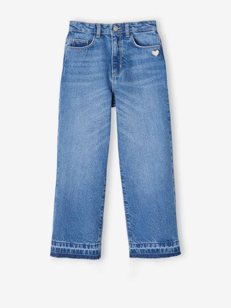 Jean fille large bas effiloché denim bleached+gris+stone - vertbaudet enfant 