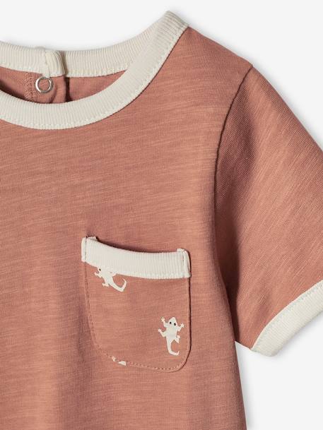 Gecko T-Shirt in Marl Cotton, Short Sleeves, for Babies pecan nut - vertbaudet enfant 