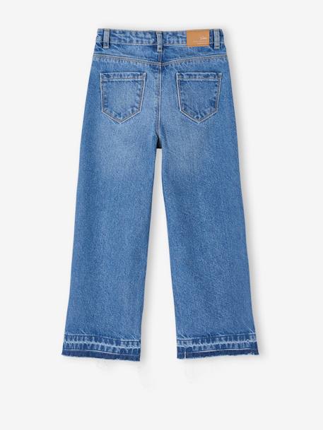 Jean fille large bas effiloché denim bleached+gris+stone - vertbaudet enfant 