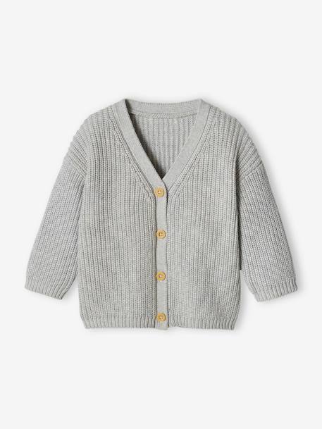 V-Neck Cardigan in Shimmery Knit for Babies caramel+marl grey - vertbaudet enfant 