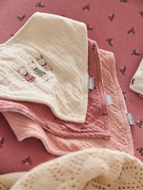 Lot 3 bavoirs bandanas en gaze de coton / éponge noisette+rose grenier - vertbaudet enfant 