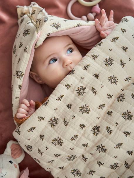 Nid d'ange enveloppant en coton beige imprimé+bleu glacier+bleu grisé+imprimé grenier+vanille - vertbaudet enfant 