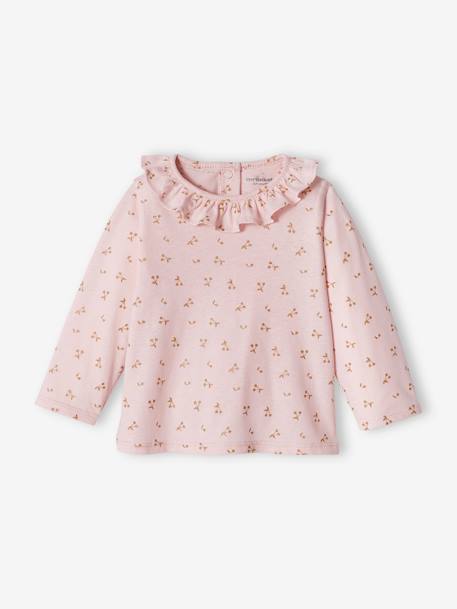 Top with Frill on the Neckline, for Baby Girls pale pink+rosy+White/Print - vertbaudet enfant 