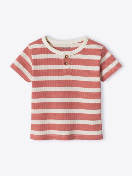 T-shirt rayé manches courtes bébé en nid d'abeille tomette - vertbaudet enfant 