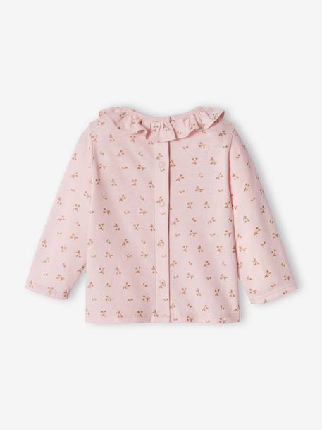 Top with Frill on the Neckline, for Baby Girls pale pink+rosy+White/Print - vertbaudet enfant 