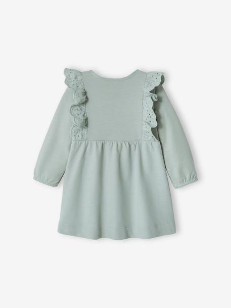 Fleece Dress, Broderie Anglaise Ruffle, for Babies caramel+grey blue - vertbaudet enfant 