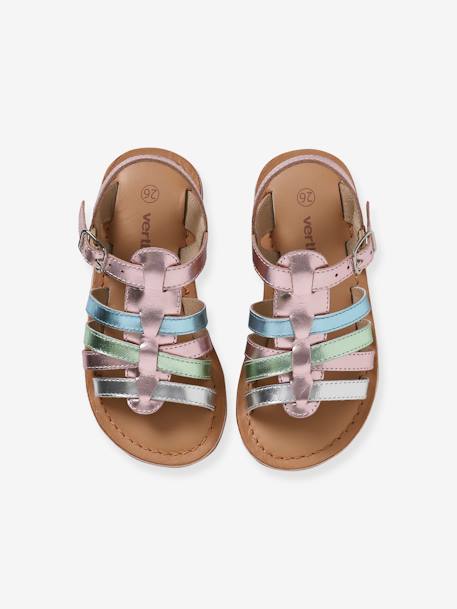Multi-Strap Leather Sandals for Children, Designed for Autonomy lilac - vertbaudet enfant 