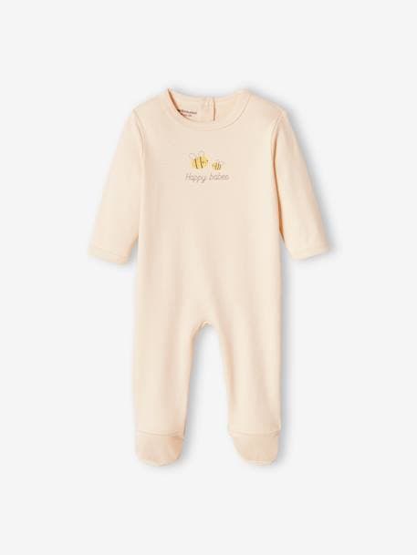 Pack of 3 Basic Sleepsuits in Interlock Fabric for Babies ecru+soft lilac - vertbaudet enfant 