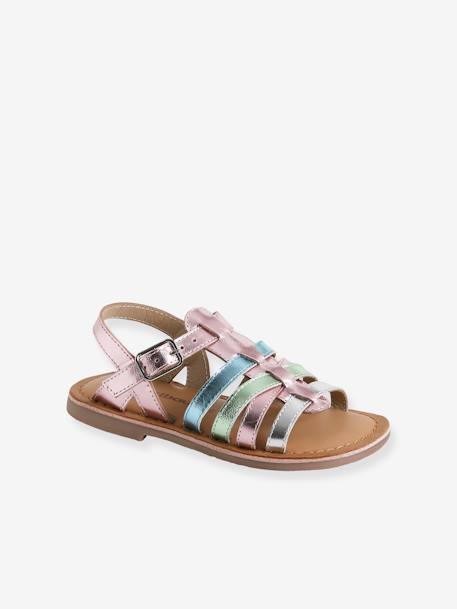 Multi-Strap Leather Sandals for Children, Designed for Autonomy lilac - vertbaudet enfant 