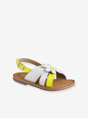 -Leather & Fluorescent Leather Sandals for Girls