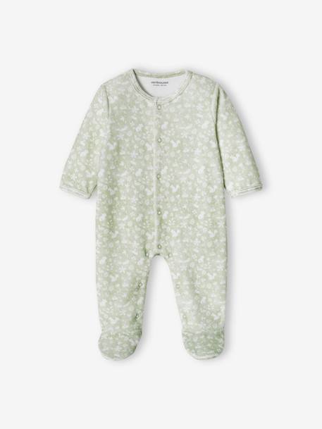 Rabbit Sleepsuit in Velour, for Babies aqua green - vertbaudet enfant 