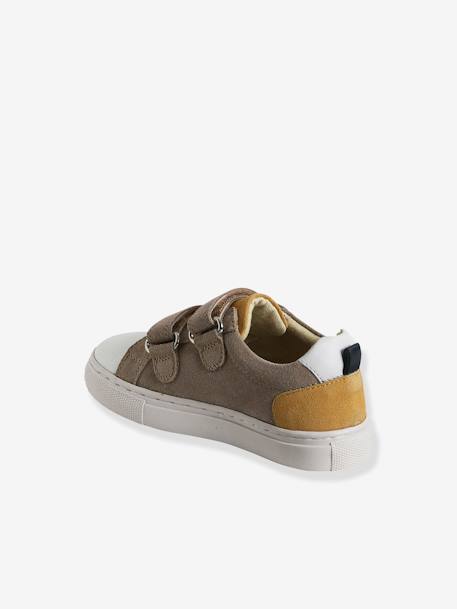 Leather Trainers with Hook-and-Loop Fasteners for Boys, Designed for Autonomy beige - vertbaudet enfant 