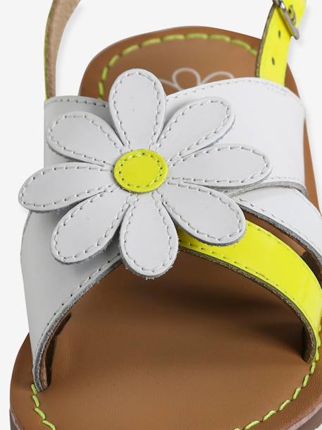 Leather & Fluorescent Leather Sandals for Girls white - vertbaudet enfant 