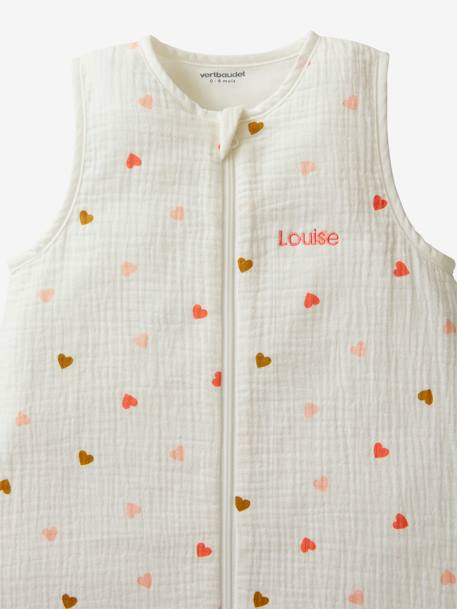 Summer Special Baby Sleep Bag in Cotton Gauze, with opening in the middle, Small Hearts WHITE LIGHT ALL OVER PRINTED - vertbaudet enfant 
