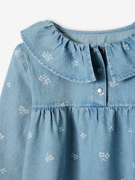 Chemise denim à collerette motifs fleurs fille double stone - vertbaudet enfant 
