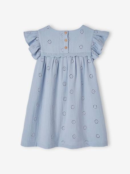 Cotton Gauze Dress with Embroidered Flowers, for Girls pale blue+rosy - vertbaudet enfant 