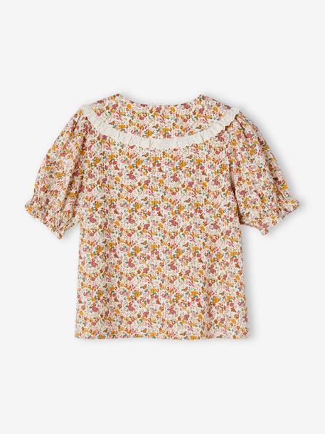 Chemise à fleurs col claudine fille manches courtes écru - vertbaudet enfant 