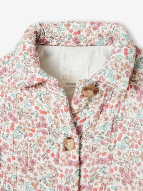 Padded Jacket with Floral Print for Girls ecru - vertbaudet enfant 