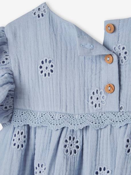 Robe en gaze de coton brodée fleurs fille bleu pâle+rose poudré - vertbaudet enfant 
