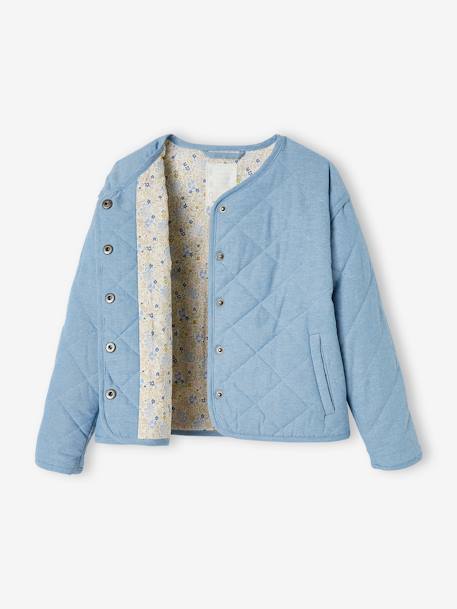Padded Chambray Jacket, Floral Lining, for Girls double stone - vertbaudet enfant 