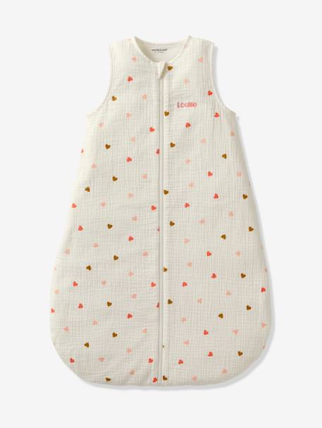 Summer Special Baby Sleep Bag in Cotton Gauze, with opening in the middle, Small Hearts WHITE LIGHT ALL OVER PRINTED - vertbaudet enfant 