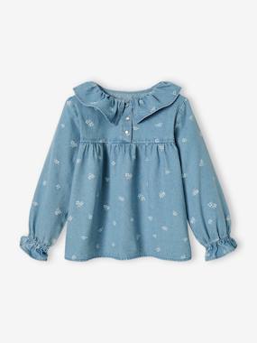 -Denim Shirt with Floral Print, for Girls