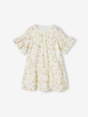 -Frilly Occasionwear Dress with Floral Motif for Girls