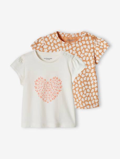 Pack of 2 Basic T-Shirts for Babies ecru+grey blue+old rose - vertbaudet enfant 
