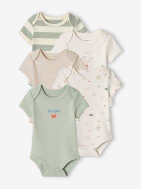 Baby-Bodysuits-Pack of 5 "Beach" Bodysuits with Cutaway Shoulders for Babies