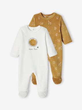 Baby-Pyjamas & Sleepsuits-Pack of 2 Lion Sleepsuits in Velour for Baby Boys