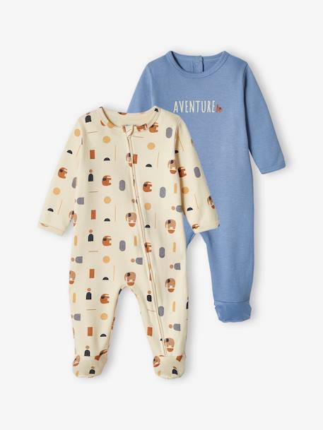 Pack of 2 Adventure Sleepsuits in Interlock Fabric for Baby Boys chambray blue - vertbaudet enfant 