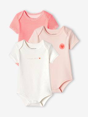 Baby-Bodysuits-Pack of 3 "Heart" Bodysuits with Cutaway Shoulders for Babies