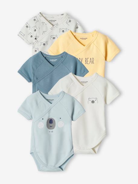 Pack of 5 Bodysuits for Newborn Babies, Front Opening sky blue - vertbaudet enfant 