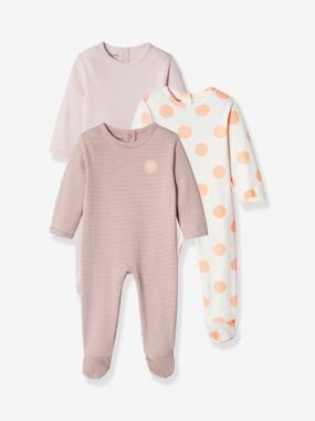 -Pack of 3 Basic Sleepsuits in Interlock Fabric for Babies