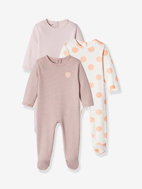 Pack of 3 Basic Sleepsuits in Interlock Fabric for Babies soft lilac - vertbaudet enfant 