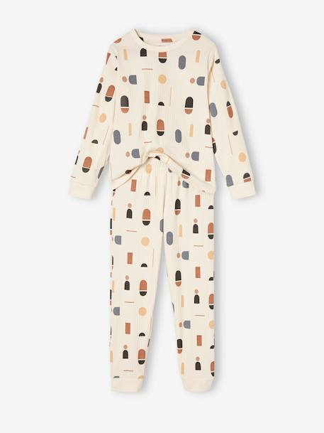 Plain Rib Knit Pyjamas with Geometric Print, for Boys ecru - vertbaudet enfant 