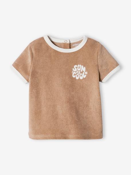 Ensemble bébé tee-shirt + short en éponge rayé bleu+taupe - vertbaudet enfant 
