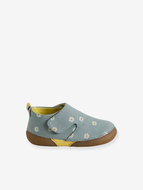 Canvas Slippers with Hook-and-Loop Strap, for Babies sage green - vertbaudet enfant 