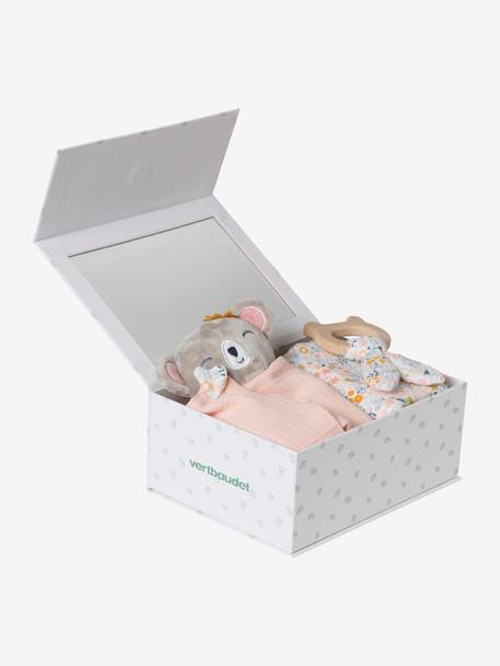 3-Piece Gift Box: Muslin Square + Soft Toy + Rattle blue+rose - vertbaudet enfant 
