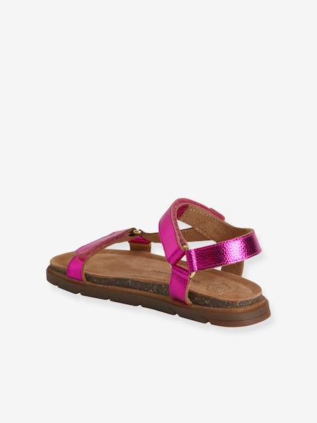 Hook-and-Loop Leather Sandals for Girls fuchsia+lilac - vertbaudet enfant 