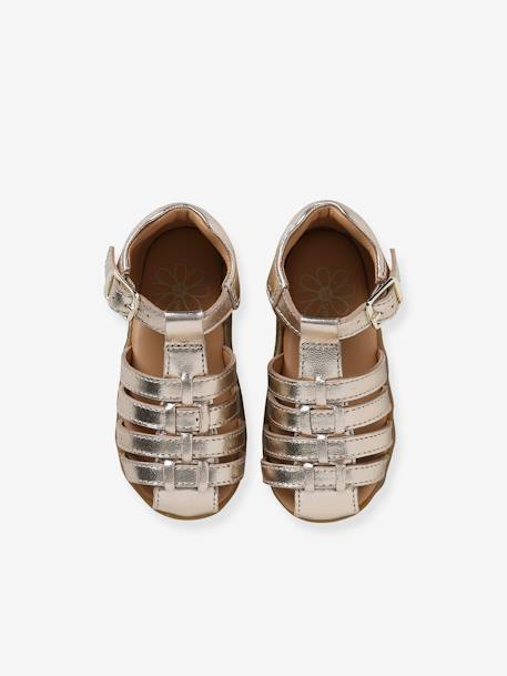 Closed Leather Sandals for Baby Girls BROWN LIGHT SOLID WITH DESIGN+gold - vertbaudet enfant 