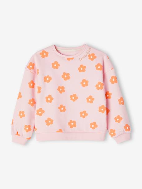 Sweatshirt with Fancy Motifs for Girls chambray blue+ecru+pale pink+PINK MEDIUM ALL OVER PRINTED+red - vertbaudet enfant 