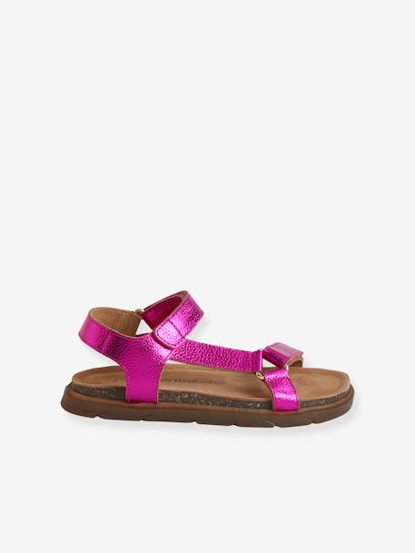 Hook-and-Loop Leather Sandals for Girls fuchsia+lilac - vertbaudet enfant 