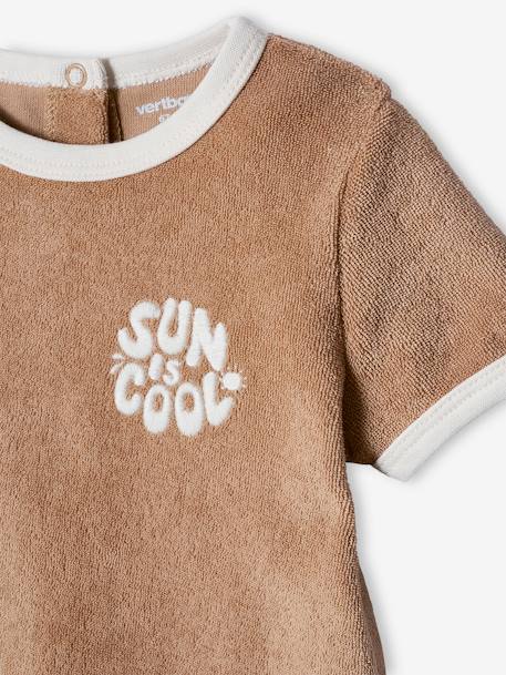 Ensemble bébé tee-shirt + short en éponge rayé bleu+taupe - vertbaudet enfant 