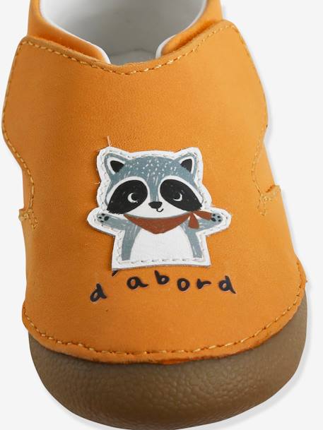 Slippers in Smooth Leather with Hook-and-Loop Strap, for Babies yellow - vertbaudet enfant 